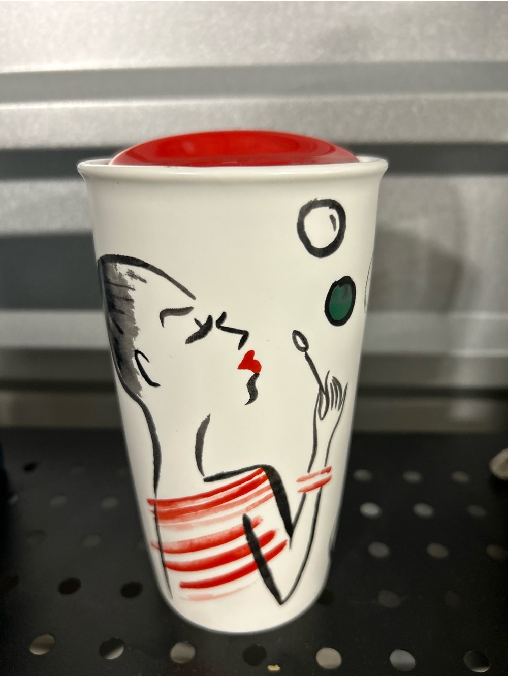 Starbucks 2015 Girl Blowing Bubbles 12oz White Ceramic Travel Tumbler Mug